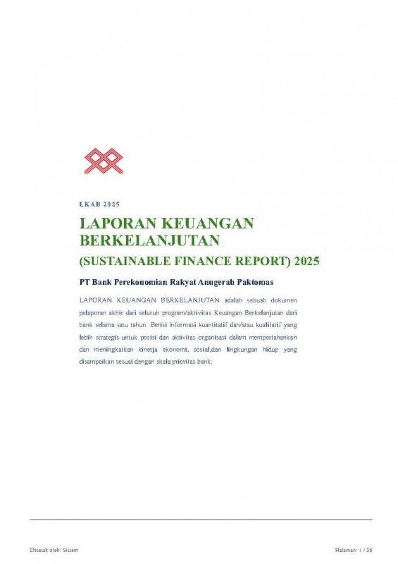 Laporan Keuangan Keberlanjutan PT BPR ANUGERAH PAKTOMAS Tahun 2025
